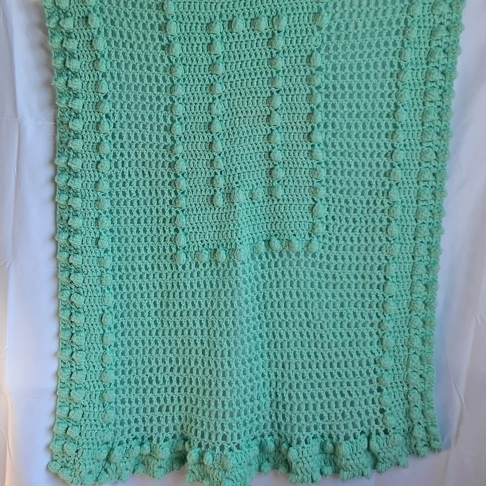 Handmade Vintage Crochet Throw Blanket Green